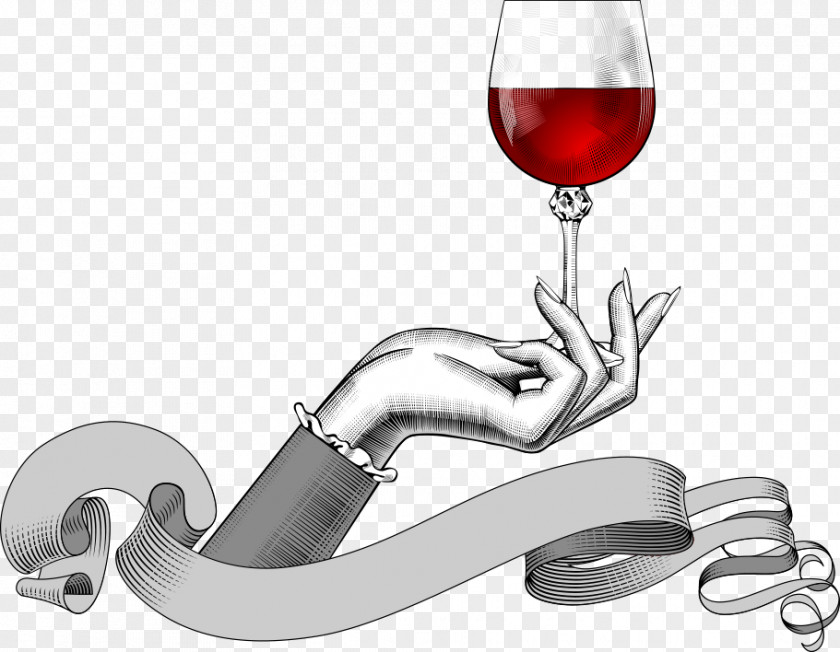 Vector Red Wine With Hand Gestures Drawing Glass PNG
