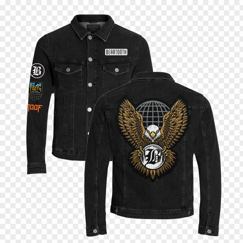Black Denim Jacket Leather T-shirt Sleeve PNG