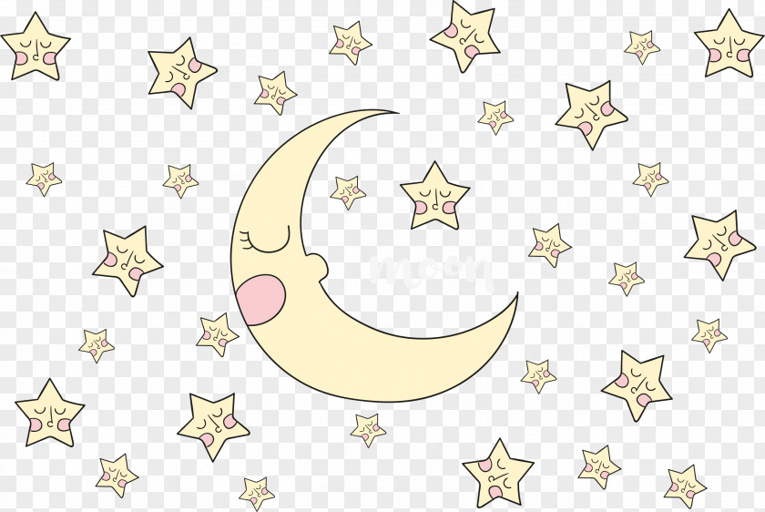 Sleeping Stars And The Moon Yellow Star Area Pattern PNG