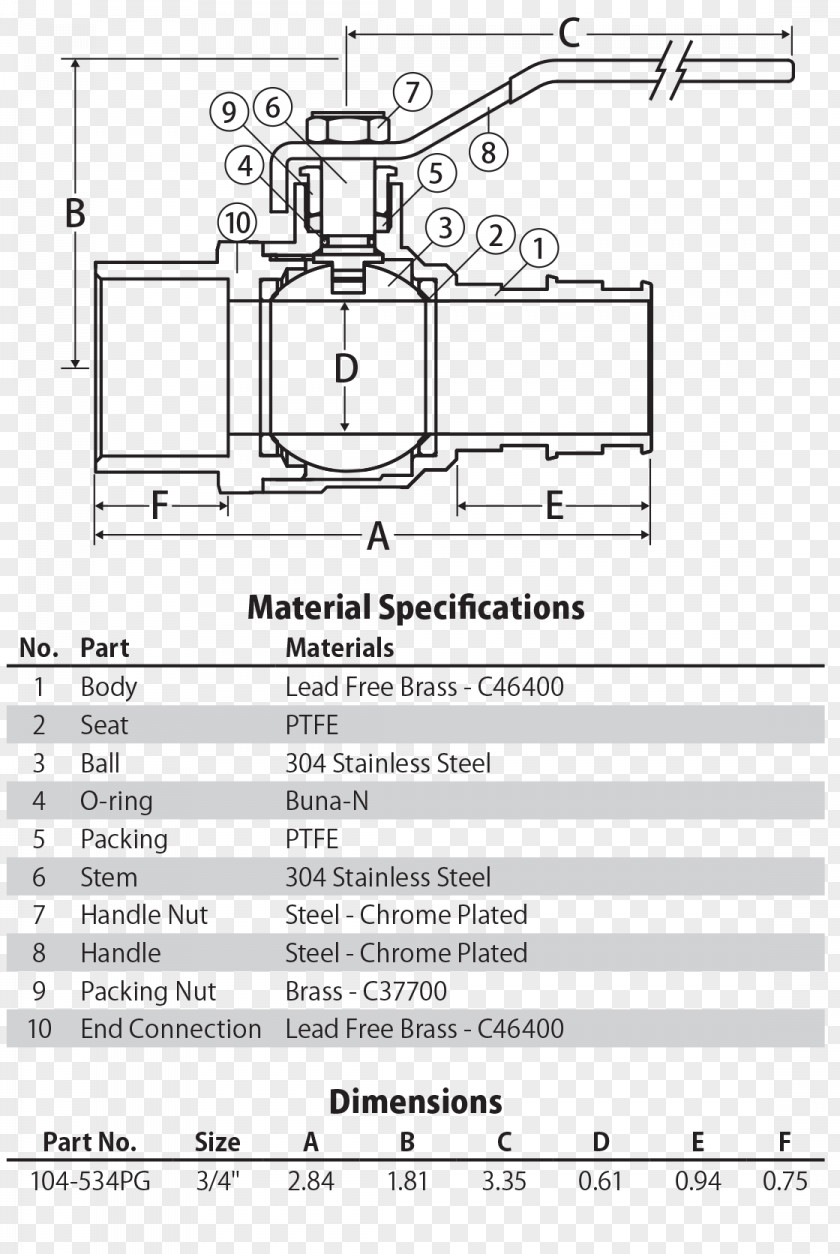 Brass Paper Drawing Ball Valve PNG