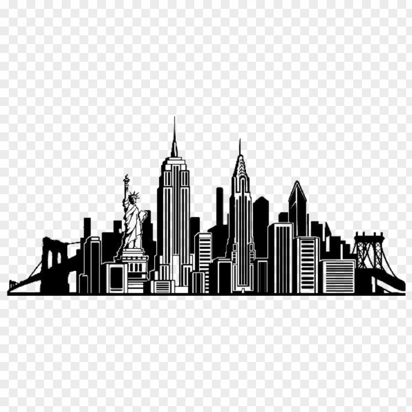 Silhouette New York City Skyline Wall Decal PNG