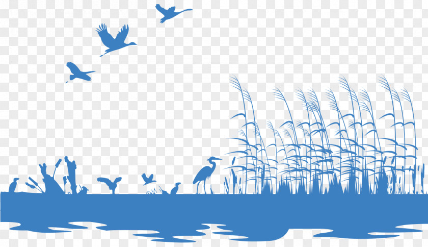 Wetland Lake Grass Painted Silhouettes Of Animals Silhouette Illustration PNG