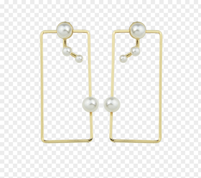 Geometric Golden Earring Pearl Silver Jewellery Fashion PNG