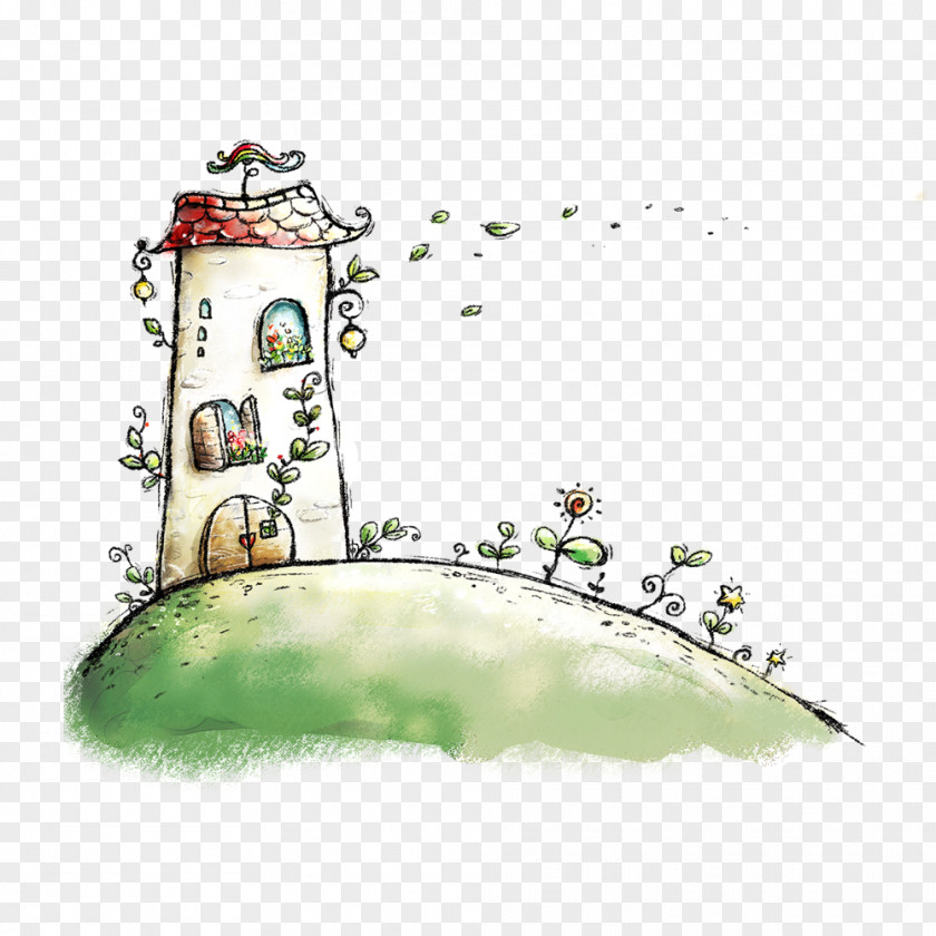 Hand-painted Lovely Castle Cartoon Poster Illustration PNG