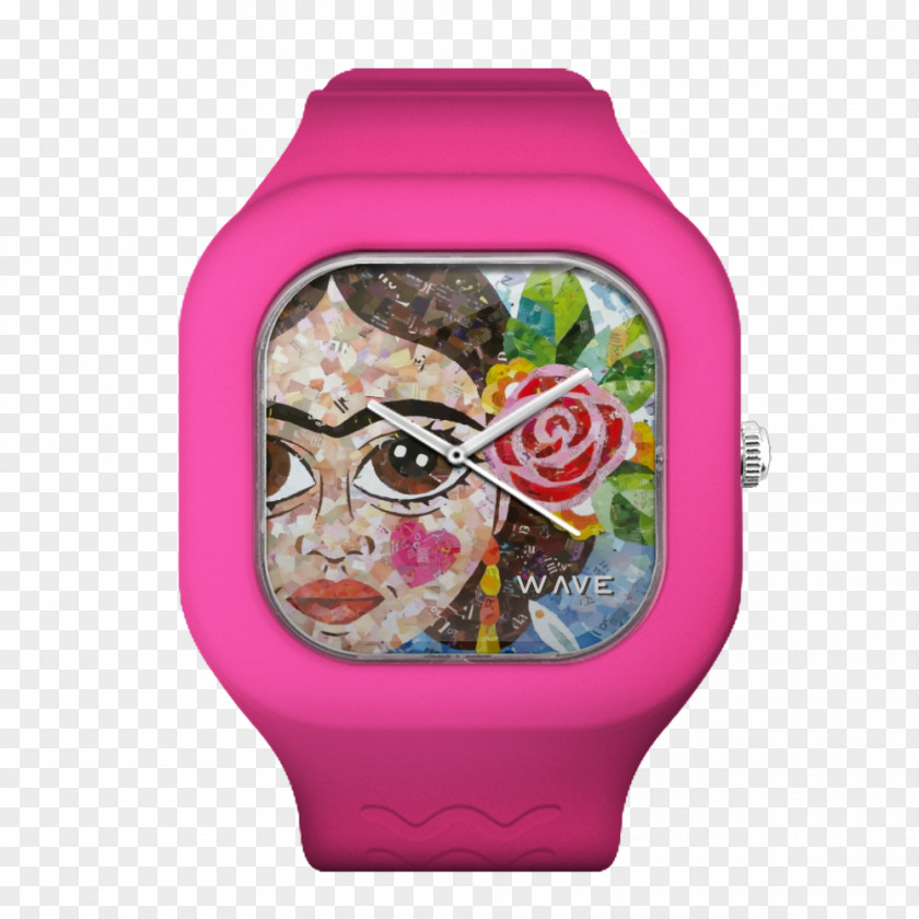 Pink Waves Watch Strap Blue Clock PNG