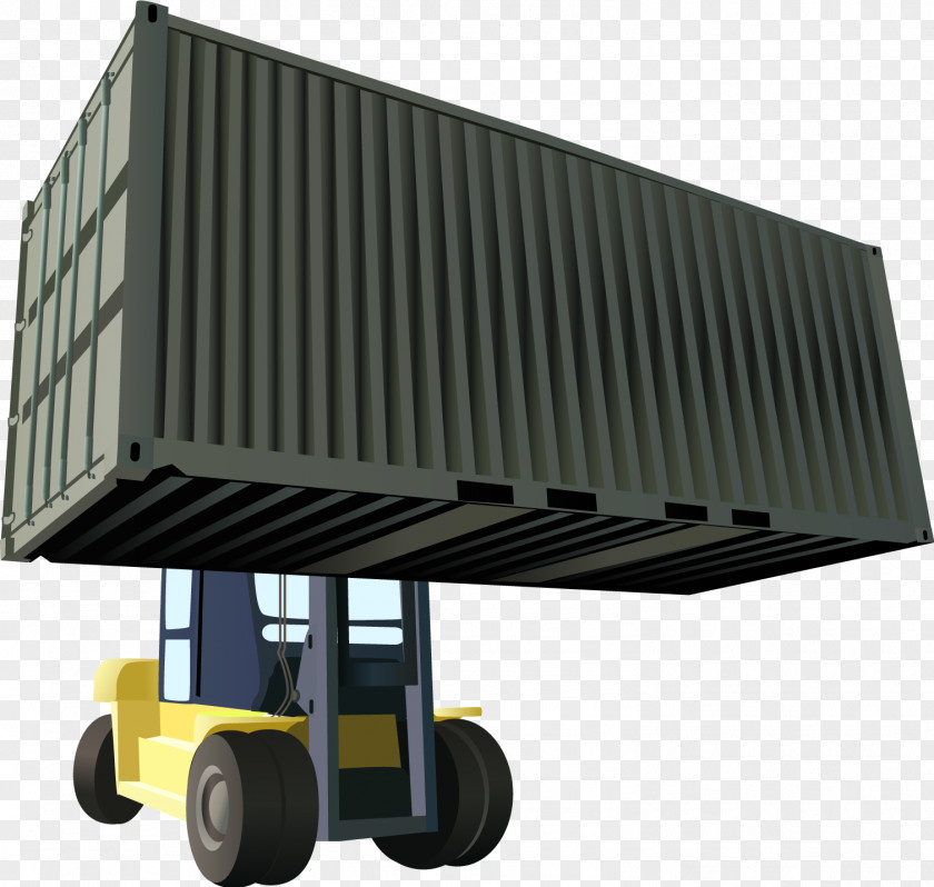 Vector City Courier Crane Car Forklift Intermodal Container Truck PNG