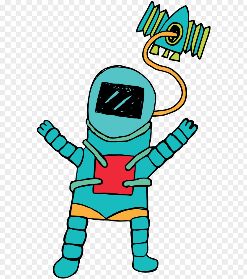 Line Art Kid Astronaut Cartoon PNG