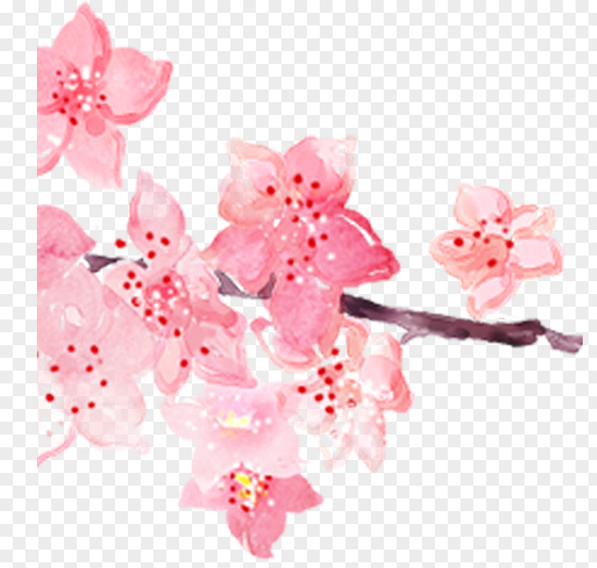 Pink Hand-painted Watercolor Cherry Blossoms Blossom Painting PNG