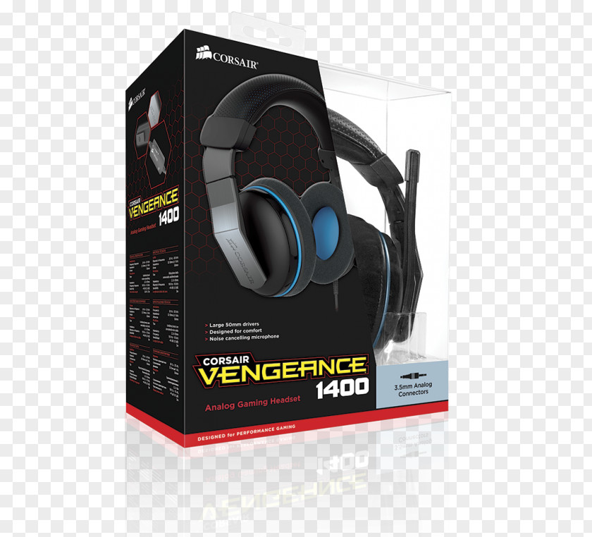 Headphones Headset Corsair Components Vengeance 1400 7.1 Surround Sound 1500 CA-9011124-NA Dolby USB Gaming PNG