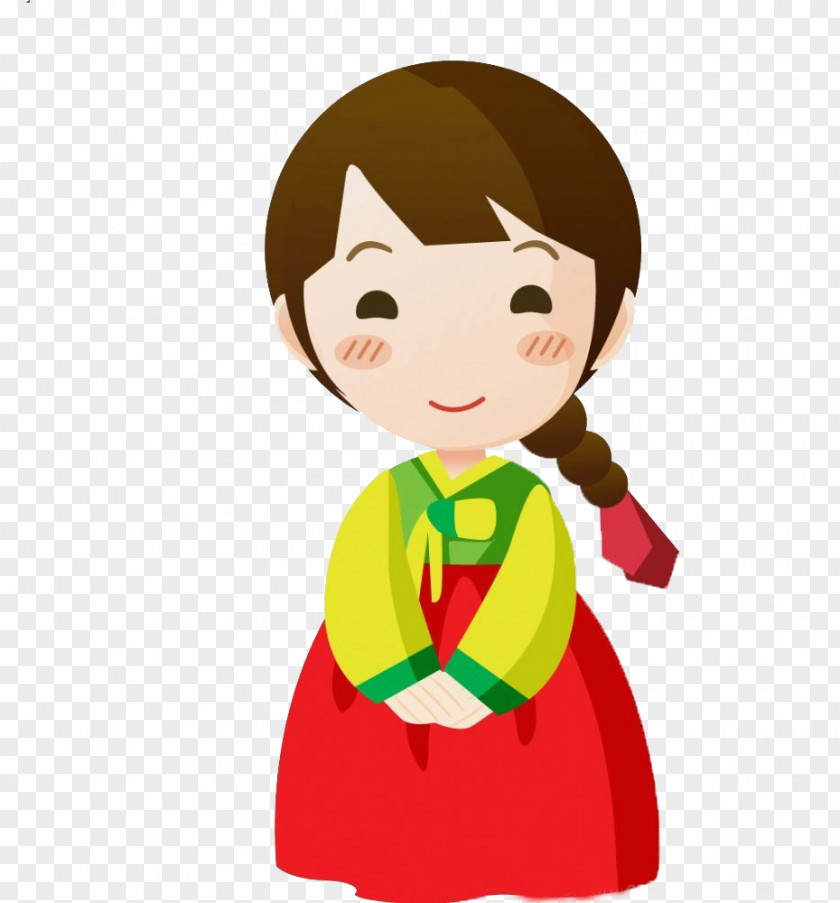 South Korea Cartoon Child PNG Child, Cute girl, woman wearing red and green long-sleeved dress illustration clipart PNG