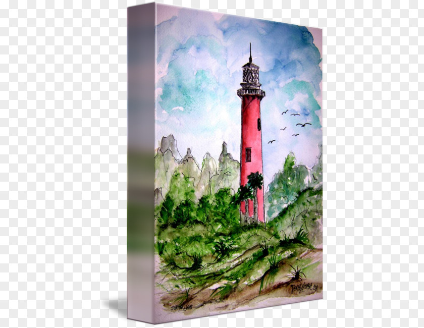 Watercolor Lighthouse Jupiter Painting Gallery Wrap Canvas PNG