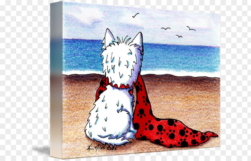 Beach Blanket Cat West Highland White Terrier Gallery Wrap Canvas Canidae PNG