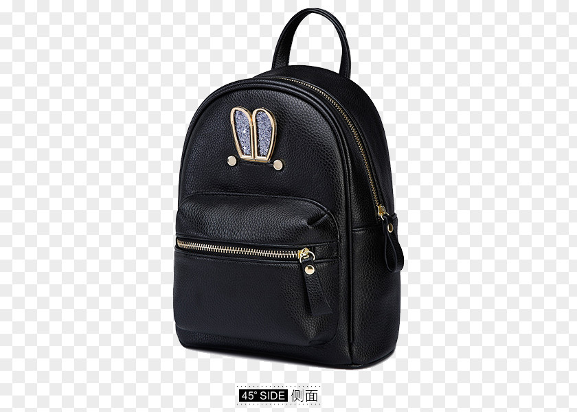 Korean Black Shoulder Bag Rabbit Side Backpack Handbag PNG
