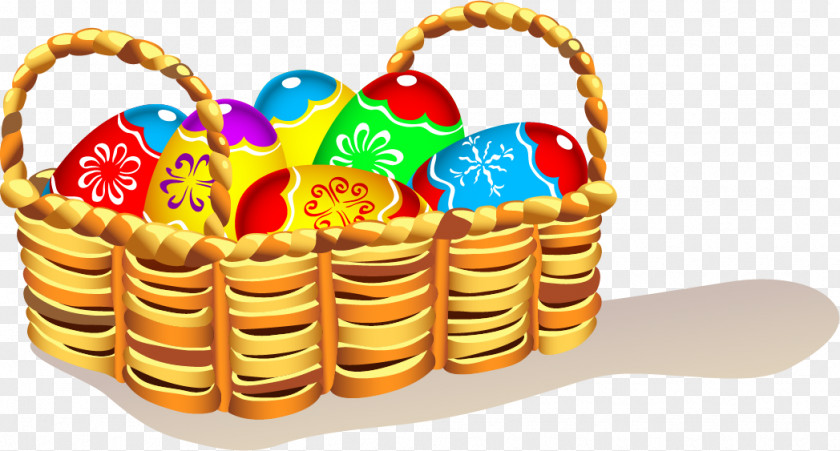 Vector Painted Eggs Basket Easter Bunny Clip Art PNG