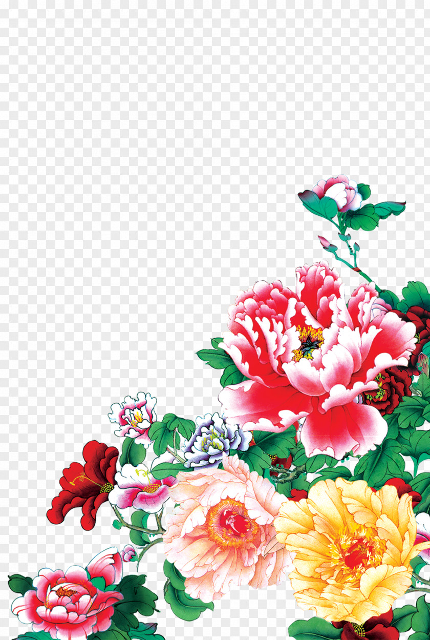 Peony Mid-Autumn Festival New Year Card PNG