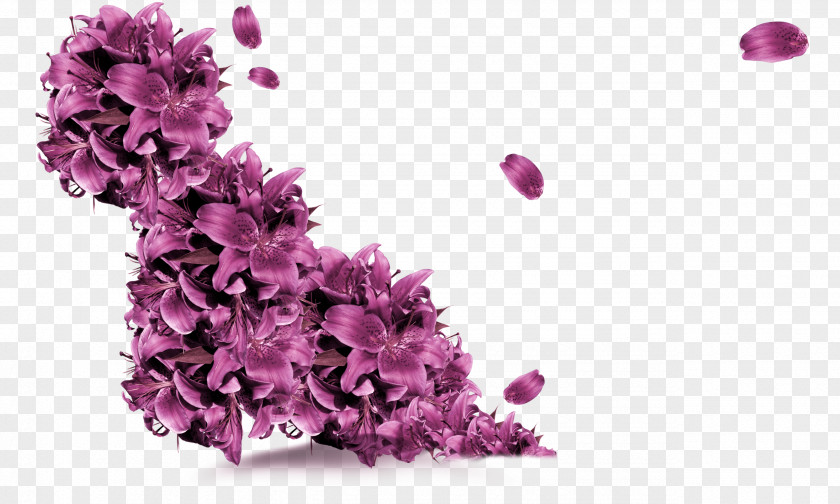 Purple Flower Petals Flying Decorative Pattern PNG