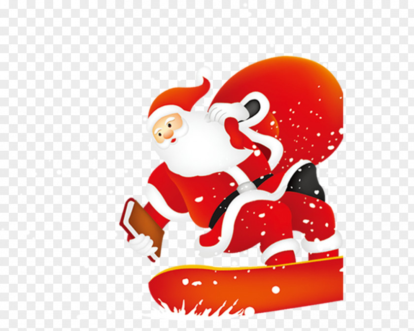 Santa Claus Red Skateboard Christmas Poster Illustration PNG