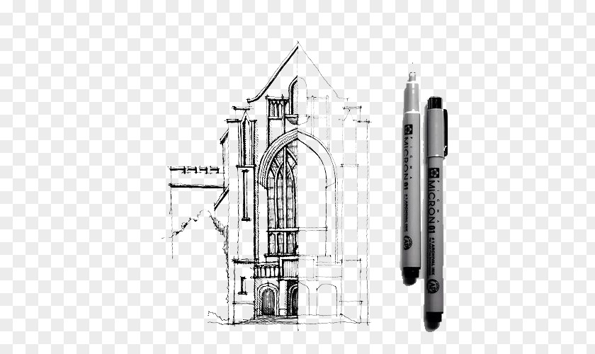 Hand-painted Church Architectural Drawing Architecture Sketch PNG