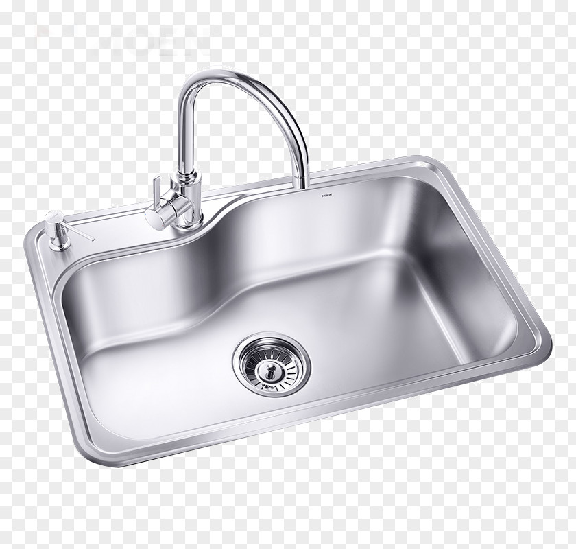 Single Sink Moen Kitchen Tap Stainless Steel PNG