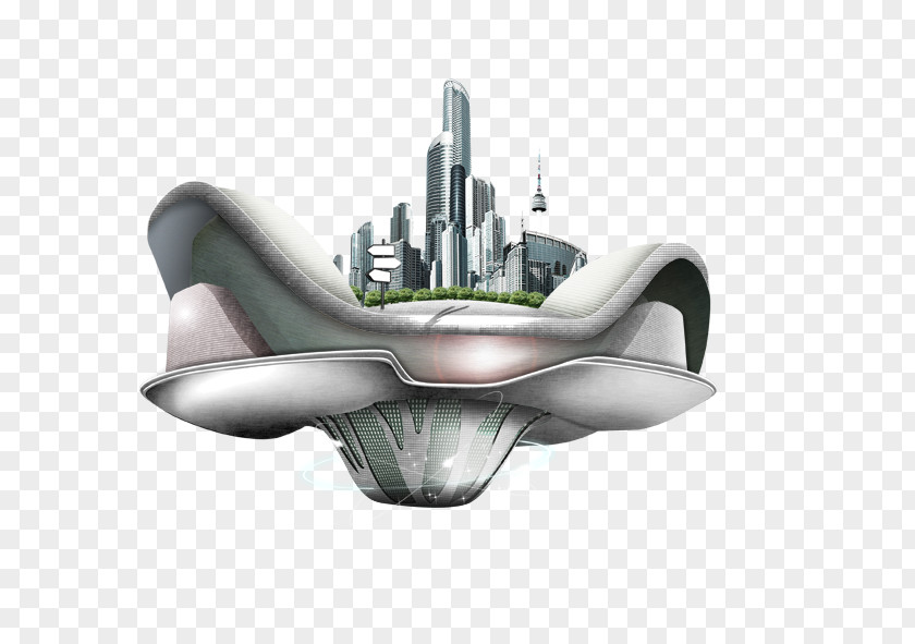 Creative UFO City Download Spacecraft Illustration PNG