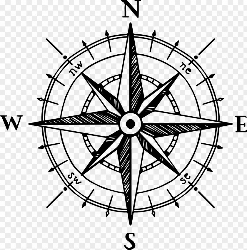 Hand-painted Compass North Rose Drawing PNG