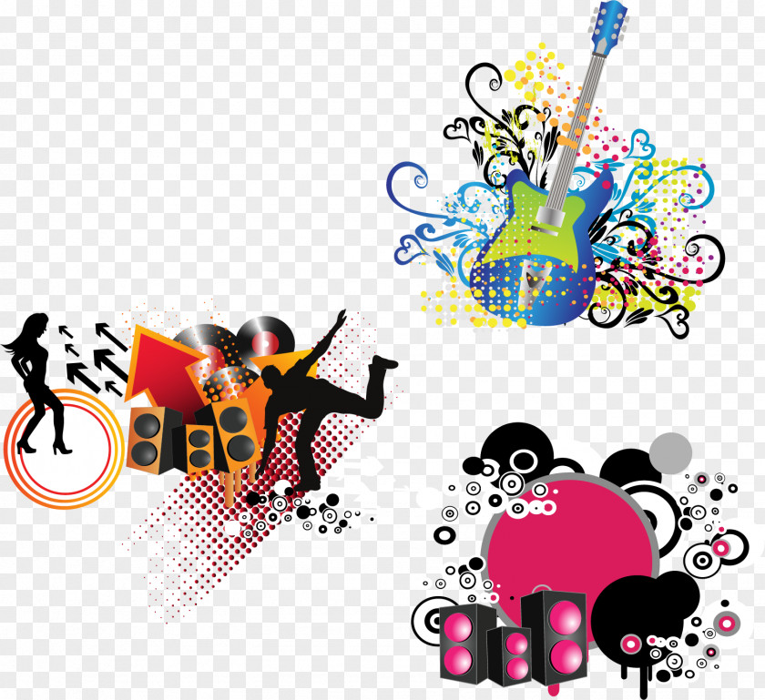 Acoustic Guitar Dancing Vector Elements Musical Note Clip Art PNG