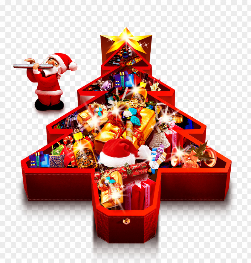 Colorful Christmas Tree Santa Claus Gift PNG