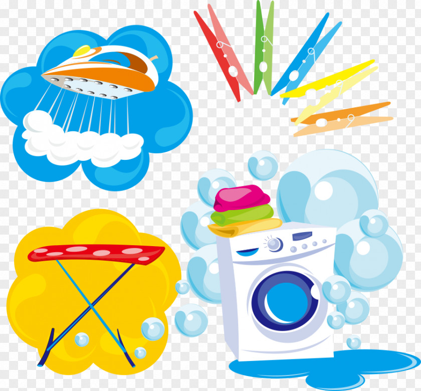 Vector Bubble And Washing Machine Laundry Clothes Iron Clothing PNG