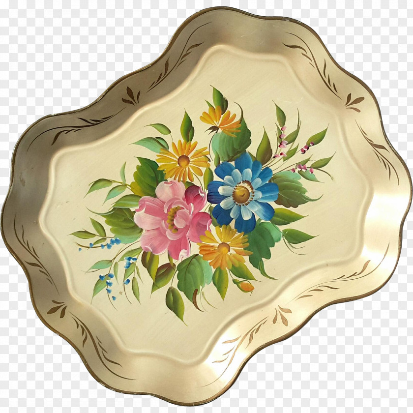 Hand-painted Floral Material Tableware Platter Flower Ceramic Plate PNG
