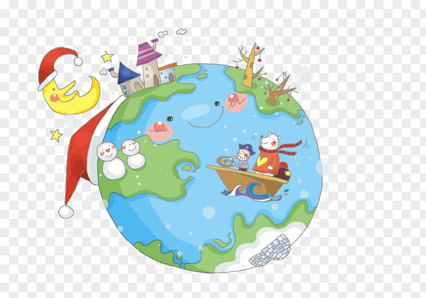 Cartoon Earth Christmas Snowman Illustration PNG