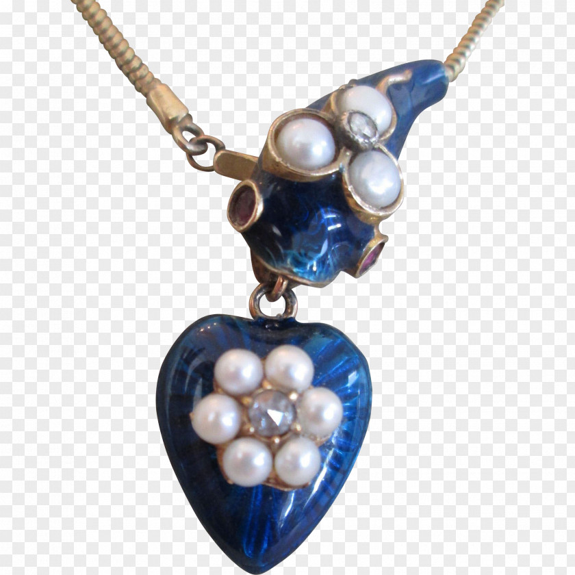 Necklace Pearl Locket Cobalt Blue Bead PNG