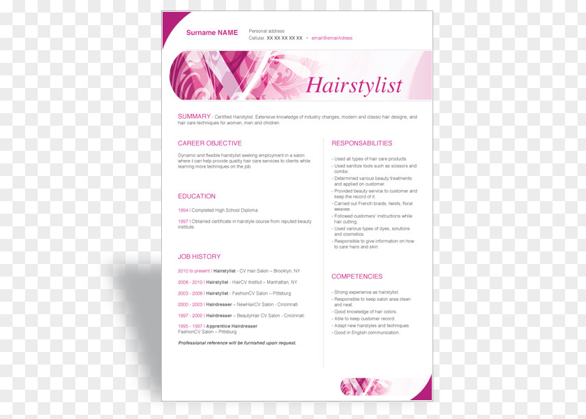 Resume Cover Résumé Cosmetologist Curriculum Vitae Template Wardrobe Stylist PNG