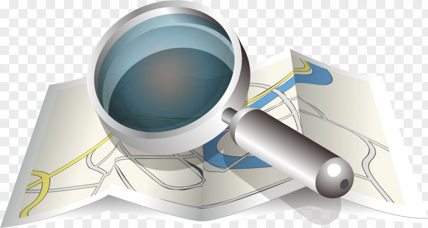 Vector Hand-painted Magnifying Glass And Map GPS Navigation Device City Icon PNG