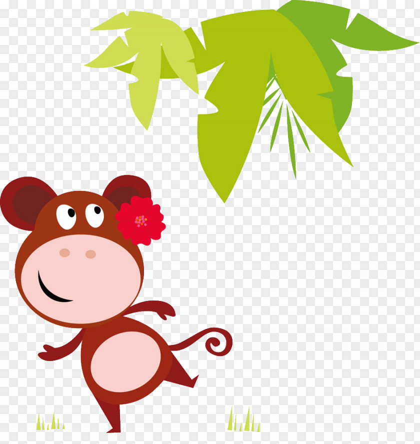 Wearing Flowers Cartoon Monkey Hippopotamus Illustration PNG