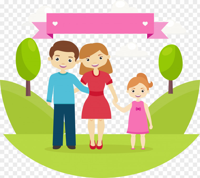 Suburbs Happy Family Of Three Cartoon Happiness Illustration PNG