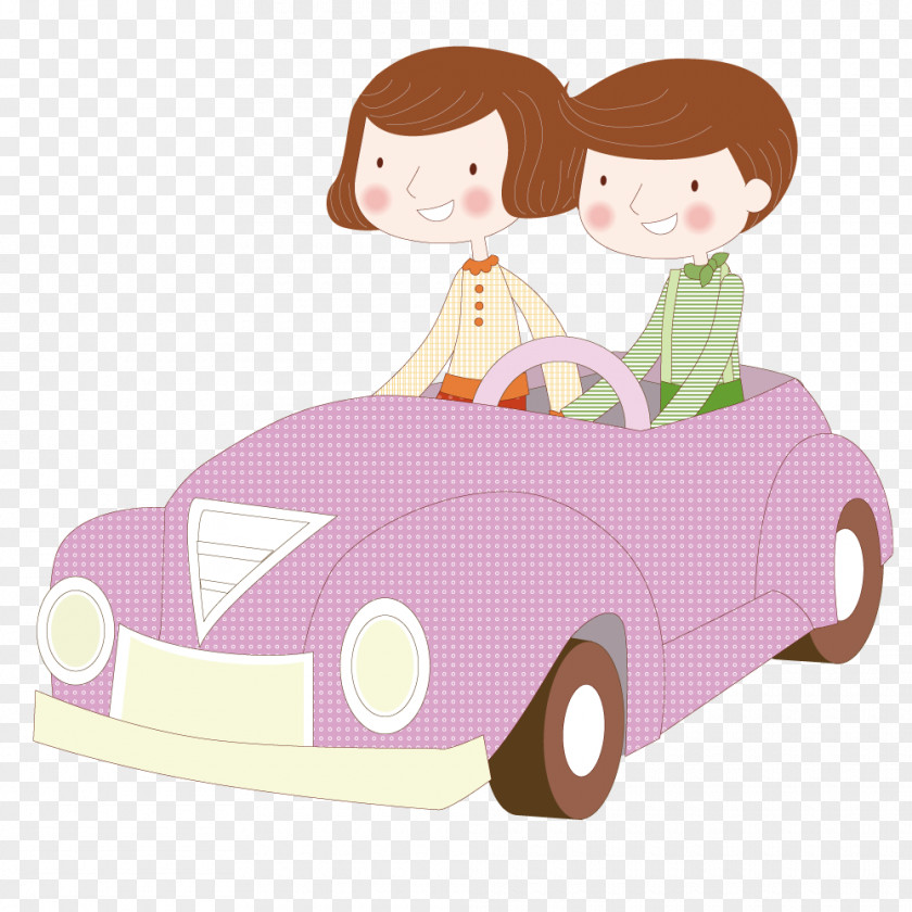 Couple Driving A Sports Car Child Illustration PNG