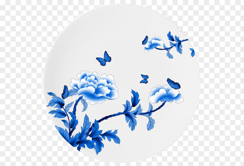 Blue And White Porcelain Plate Chinese Ceramics Pottery PNG