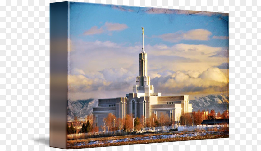 Temple Lamp Mount Timpanogos Utah Gallery Wrap Canvas Light Art PNG