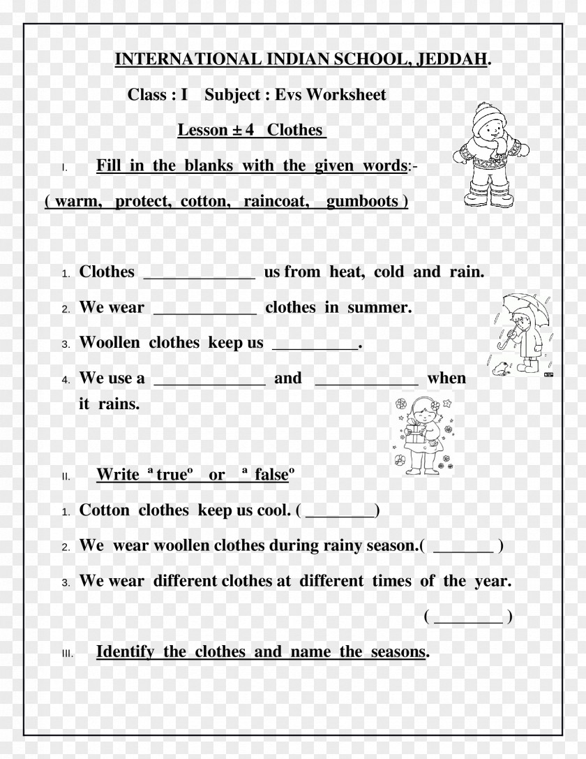 Grade 1 Worksheet Clothing Class First Lesson PNG