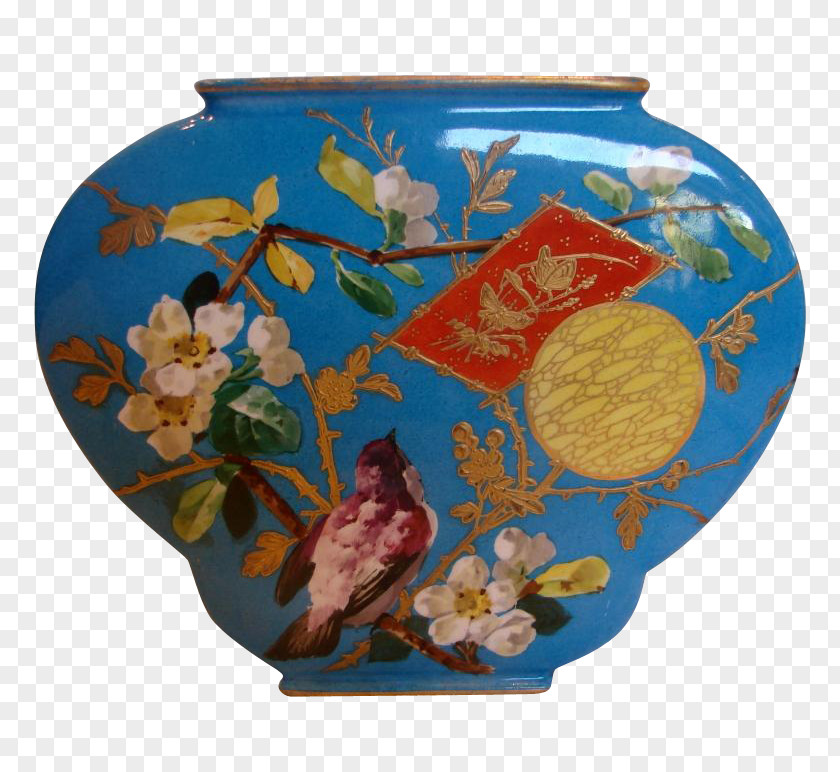Hand-painted Butterfly Ceramic Cobalt Blue Vase Porcelain Artifact PNG