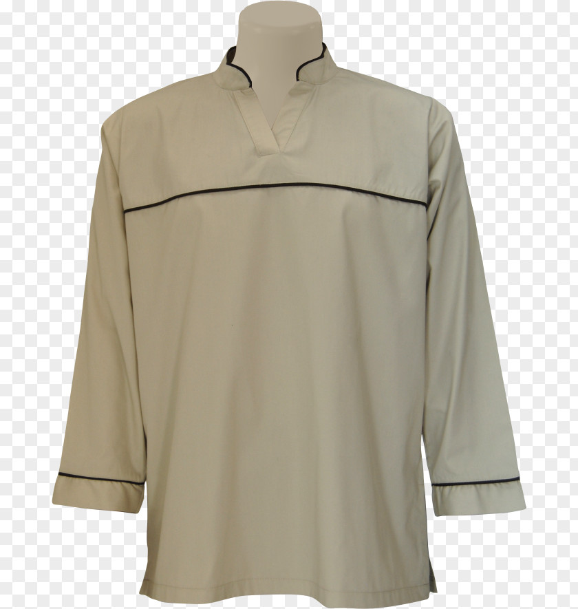 Button Sleeve Neck Collar Beige PNG