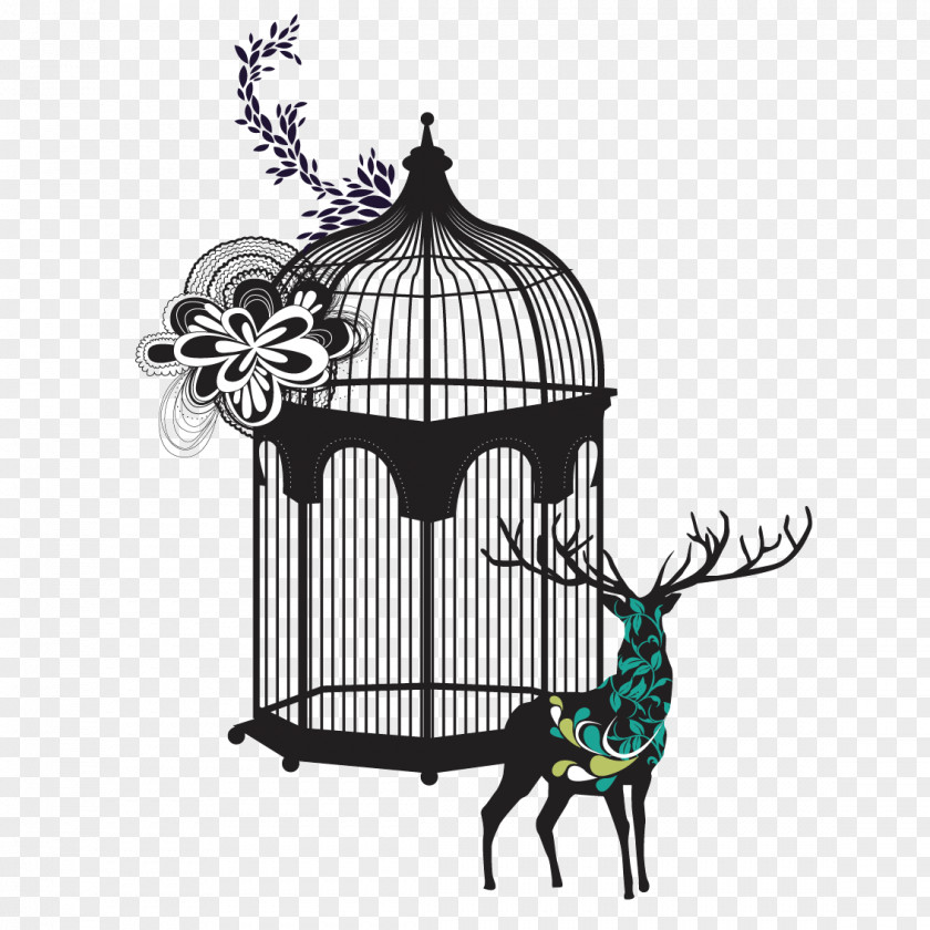 Deer And Bird Cage Birdcage Clip Art PNG