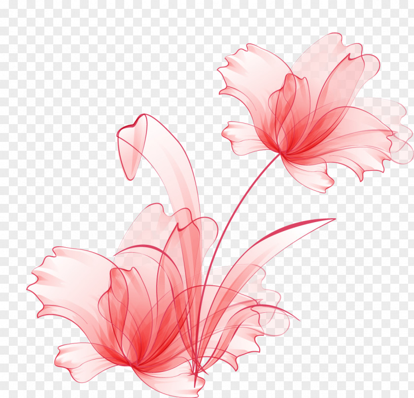 Hand-painted Flower Pattern Of Red Ink Drawing PNG