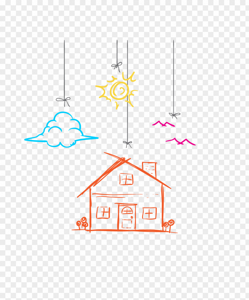 Vector Colors Linear Creative Clouds Small House Drawing Tree Child PNG