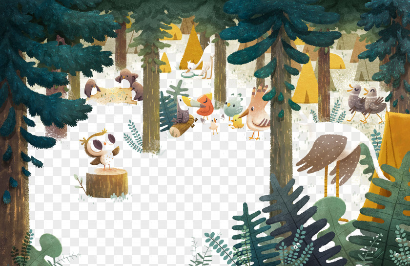 Hand-painted Background Pattern Cartoon Forest Illustrator Illustration PNG