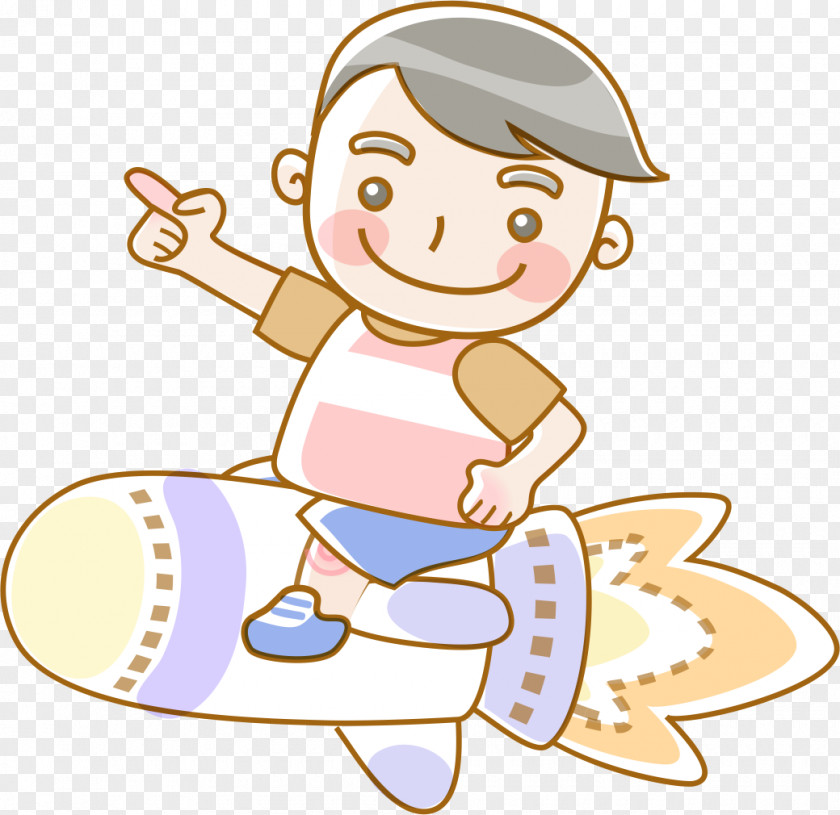 Hand-painted Rocket Boy Airplane Flight Cartoon Clip Art PNG