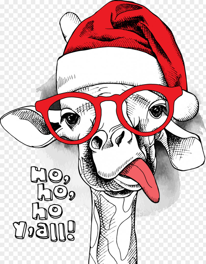 Giraffe Wearing Christmas Hats Santa Claus Throw Pillow Couch Cushion PNG