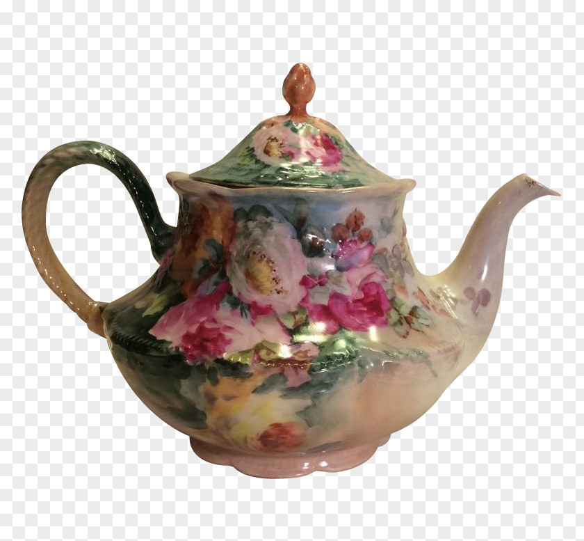 Hand-painted Flower Pot Teapot Limoges Victorian Era Tea Set PNG