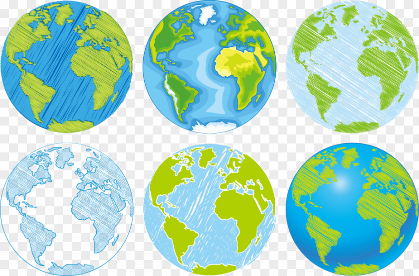 Vector Hand-drawn Blue Earth Globe World Drawing Illustration PNG