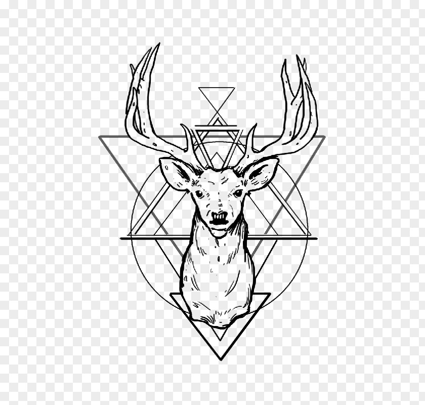 Geometric Background White-tailed Deer Tattoo Antler Drawing PNG